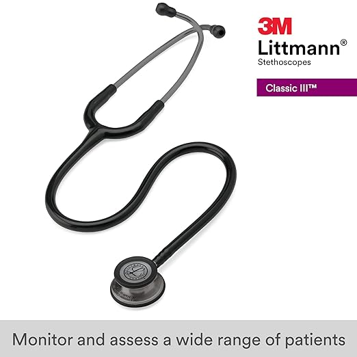 3M Littmann Classic III Monitoring Stethoscope, 5811, More Than 2X as Loud, Weighs Less, Stainless Steel Smoke-Finish Chestpiece, 27" Black Tube, Smoke Stem, and Headset