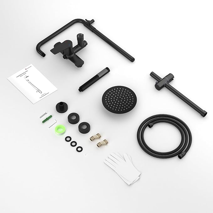 Rainsworth Outdoor Shower Kit Matte Black - Single Handle Brass Valve, 8 Inch Rain Shower Head and Handheld Spray Shower Fixture Combo, SUS 304 Stainless Steel Wall-Mounted Faucet