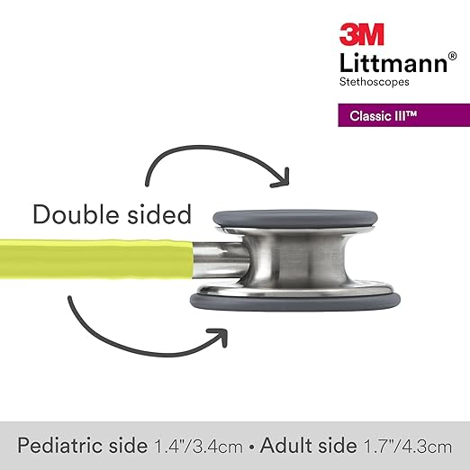 3M Littmann Classic III Monitoring Stethoscope, 5839, More Than 2X as Loud, Weighs Less, Stainless Steel Chestpiece, 27" Lemon-Lime Tube