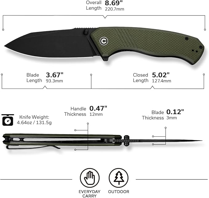 CIVIVI Placoid Pocket Knife for EDC, Folding Knife with 3.67" 14C28N Blade G-10 Handle For Men Women Gift C23079-3