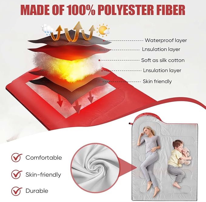 Camping Sleeping Bags for Adults Kids Waterproof Lightweight Sleeping Bag for Cold Weather or Warm Backpacking Hiking Mountaineering Indoor Outdoor Use