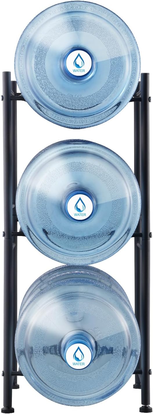 VEVOR 5 Gallon Water Jug Holder, 3 Tiers Water Bottle Holder, Heavy Duty Water Bottle Rack with 3 Slots, Detachable Water Jug Stand for Kitchen, Office, Living Room- Black