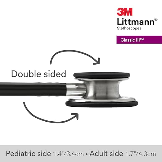 3M Littmann Classic III Monitoring Stethoscope, 5620, More Than 2X as Loud, Weighs Less, Stainless Steel Chestpiece, 27" Black Tube