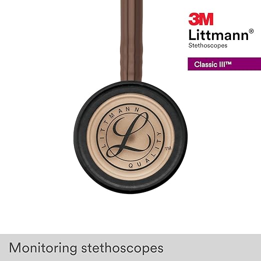 3M Littmann Classic III Monitoring Stethoscope, 5809, More Than 2X as Loud, Weighs Less, Stainless Steel Copper-Finish Chestpiece, 27" Chocolate Tube, Copper Stem and Headset