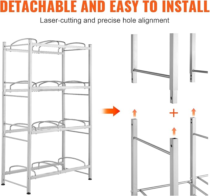 VEVOR 5 Gallon Water Jug Holder, 4 Tiers Double Row Heavy Duty Water Bottle Rack with 8 Slots, Detachable Water Jug Stand for Kitchen, Office, Living Room- Silver