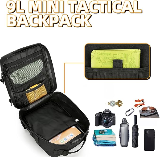 9L Mini Tactical Backpack for Men and Women, Tactical Backpack Small for Hiking, Small Tactical Bag(Black)