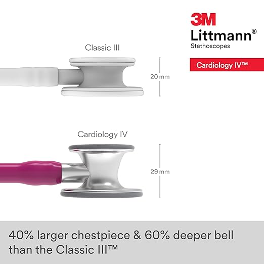 3M Littmann Cardiology IV Diagnostic Stethoscope, 6158, More Than 2X as Loud, Weighs Less, Stainless Steel Chestpiece, 27" Raspberry Tube