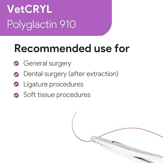 VeterSut VetCRYL Absorbable Surgical Suture USP Size 3-0, (FS-2) 3/8 19mm Reverse Cutting Needle, 36 Inches (90 cm), 12 Count, Veterinary Use