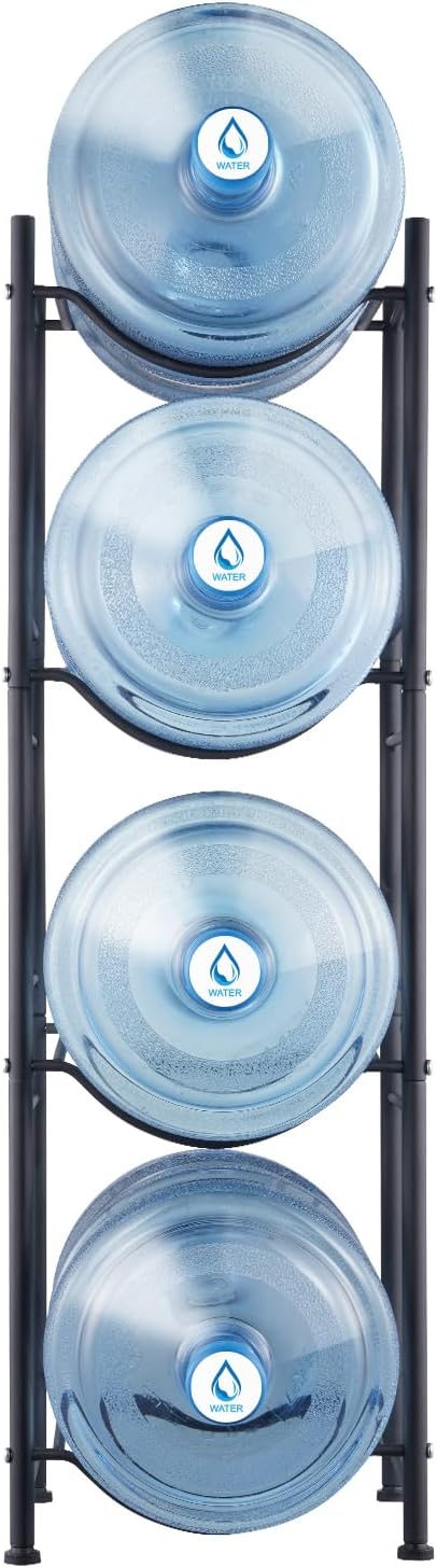 VEVOR 5 Gallon Water Jug Holder, 4 Tiers Water Bottle Holder, Heavy Duty Water Bottle Rack with 4 Slots, Detachable Water Jug Stand for Kitchen, Office, Living Room- Black