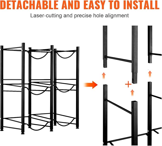 VEVOR 5 Gallon Water Jug Holder, 3 Tiers Double Row Heavy Duty Water Bottle Rack with 6 Slots, Detachable Water Jug Stand for Kitchen, Office, Living Room- Black