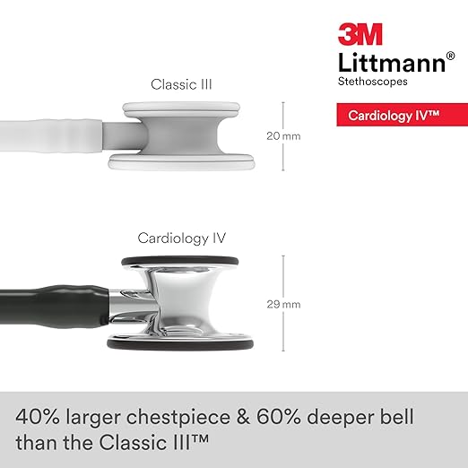 3M Littmann Cardiology IV Diagnostic Stethoscope, 6177, More Than 2X as Loud, Weighs Less, Stainless Steel Mirror-Finish Chestpiece and Stem, 27" Black Tube