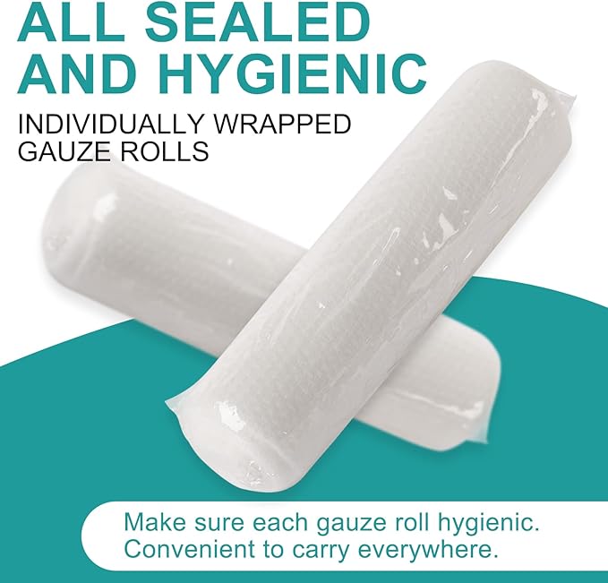 90 Pack Gauze Rolls Bandages, 3 in x 4.1 Yards, Individually Wrapped Breathable Rolled Gauze, Mummy Wraps, Premium First Aid Supplies & Medical Supplies for Wounds