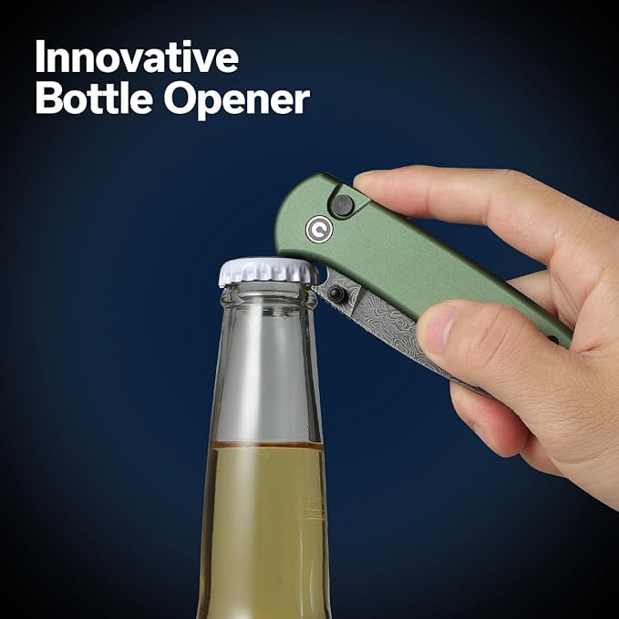 CIVIVI Pocket Folding Knife- Button Lock Knife with Thumb Stud Opener for EDC, 2.98" Damascus Blade Aluminum Handle, Qubit Utility Knife for Men Women Gift C20030E-DS1