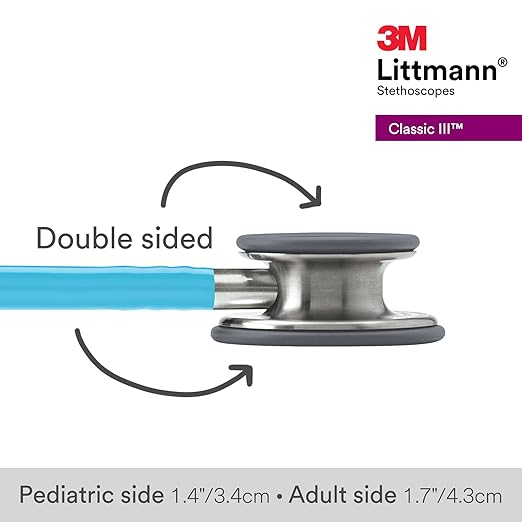 3M Littmann Classic III Monitoring Stethoscope, 5835, More Than 2X as Loud, Weighs Less, Stainless Steel Chestpiece, 27" Turquoise Tube