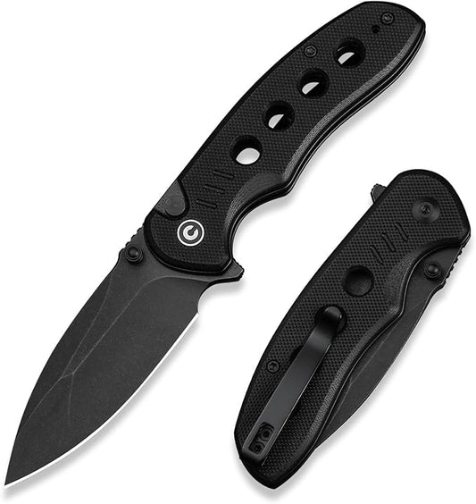 CIVIVI Triptych Folding Pocket Knife, 2.97" 14C28N Blade G10 Handle with Reversible Clip, Button Lock Knife for EDC Camping Hiking C23085B-1, Black