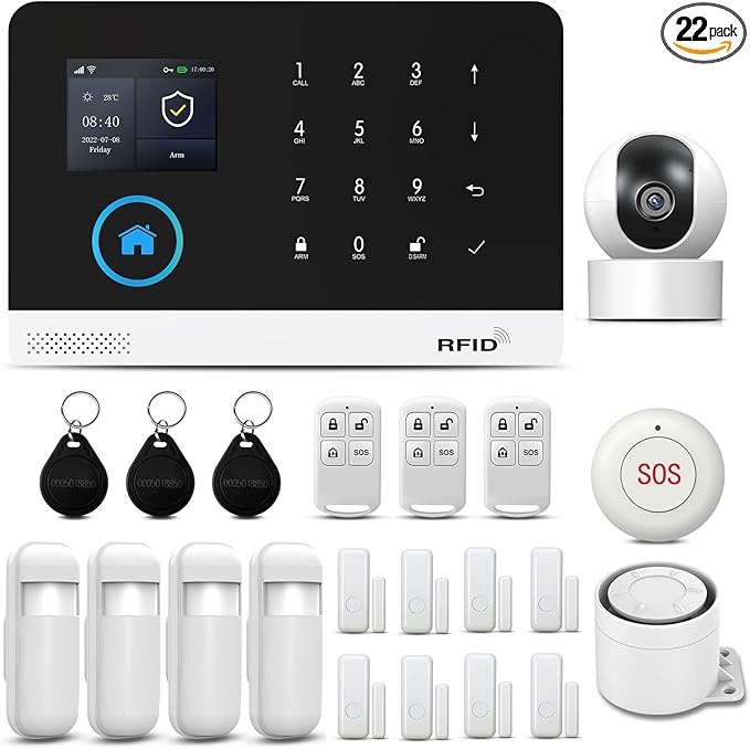 Wireless Home Security System - with Camera, Remote Controls,Window Door Sensor - No Contract - Compatible with Alexa and Google Assistant