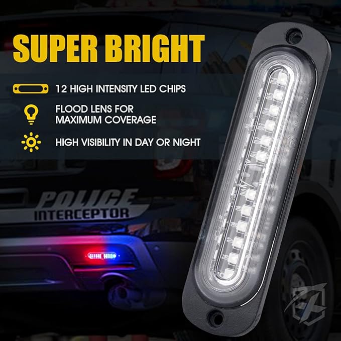 Xprite Red Blue LED Emergency Strobe Lights Kit, Surface Flush Mount Grill Grille Hazard Warning Safty Flashing Police Light for Volunteer Vehicles Off-Road Trucks Cars SUV ATV UTV Motorcycle - 8PCS