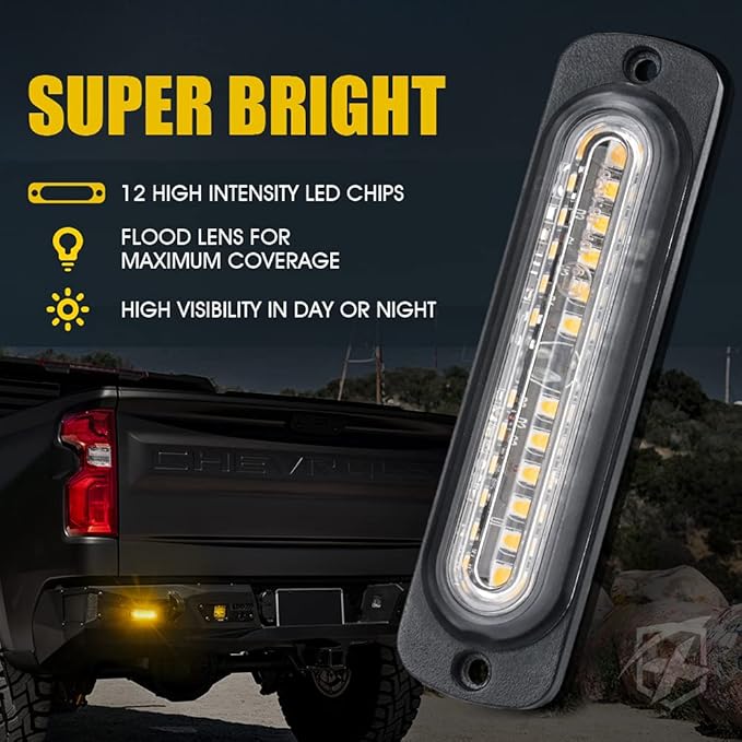 Xprite Amber 12 LED Emergency Strobe Lights Kit Surface Flush Mount Side Marker Grill Grille Hazard Warning Flashing Light Head for Off-Road Vehicles ATV Trucks Cars - 10PCS
