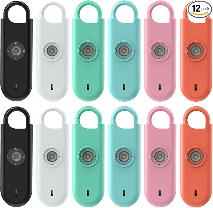 140dB Personal Safety Alarm for Women, 12 Pack Safe Alarm Protection Keychain with Strobe Light & Low Battery Notice, Security Siren Self Defense for Kids Seniors College Girls, Multicolor