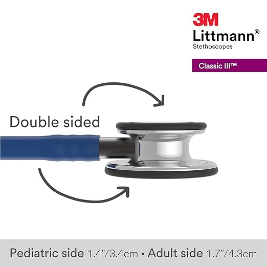 3M Littmann Classic III Monitoring Stethoscope, 5863, More Than 2X as Loud, Weighs Less, Stainless Steel Mirror-Finish Chestpiece, 27" Navy Blue Tube, Smoke Stem, and Headset