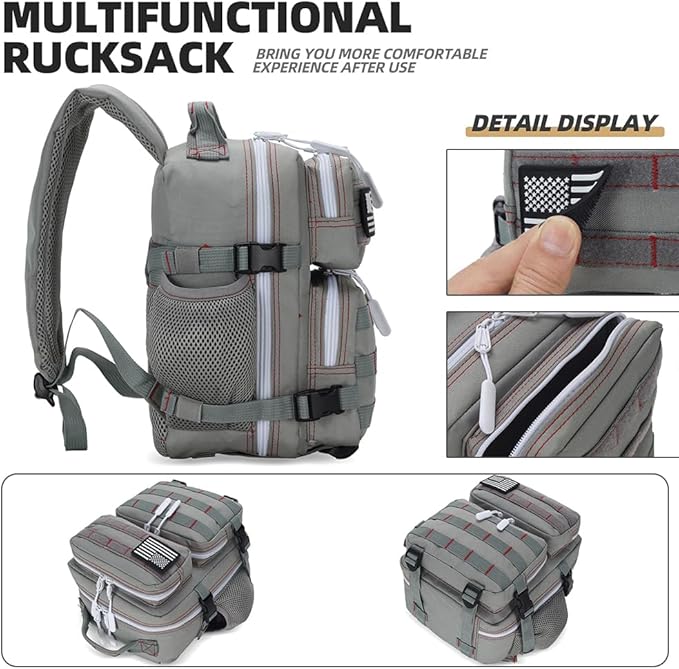9L Mini Tactical Backpack for Men and Women, Tactical Backpack Small for Hiking, Small Tactical Bag(Grey Red)