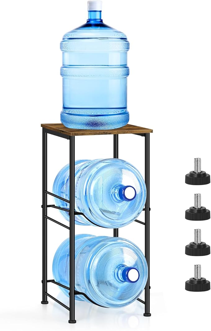 Water Jug Holder 5 Gallon Water Bottle Storage Rack Water Dispenser Stand with Top Shelf 5 gal water Jug Storage Rack for Kitchen, Dining Room, Office, Rustic Brown