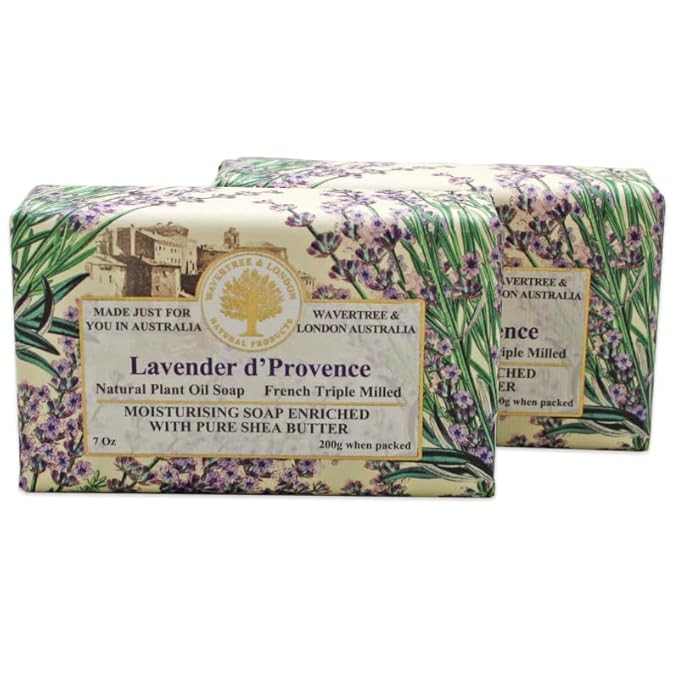 Wavertree & London Lavender Scented Natural Soap Bars (Pack of 2), 7oz Moisturizing French Triple Milled Soap Bars enriched with shea butter - Pure Plant Oil Bath & Body Bar for All Skin Types
