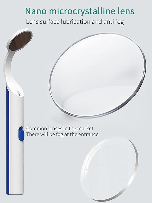 2 Pieces Dental Mirror with Light - LED Lighted Teeth Inspection Mirror, Anti Fog Curve Angle Mouth Mirrors Dentist Oral Assistant Care Tool Accessories (Blue)