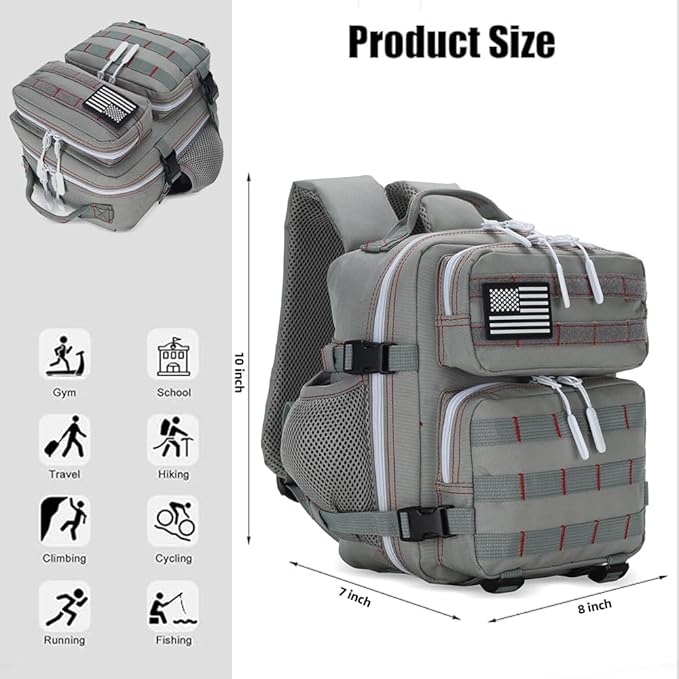 9L Mini Tactical Backpack for Men and Women, Tactical Backpack Small for Hiking, Small Tactical Bag(Grey Red)