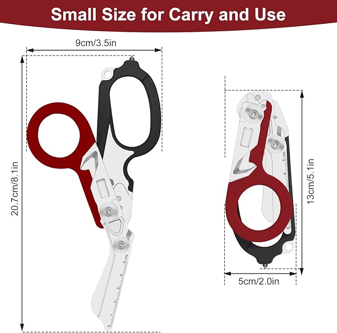 6 in 1 Multifunctional Combination Tool, Folding Retractable Emergency Shears, Outdoor Camping Tools, Seat Belt Cutter, Oxygen Cylinder Wrench, Complimentary Adjustable Wrench (dark red)