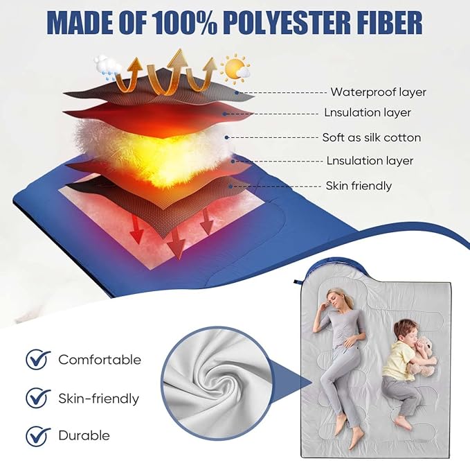 Camping Sleeping Bags for Adults Kids Waterproof Lightweight Sleeping Bag for Cold Weather or Warm Backpacking Hiking Mountaineering Indoor Outdoor Use