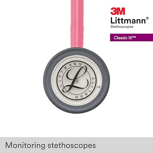 3M Littmann Classic III Monitoring Stethoscope, 5633, More Than 2X as Loud, Weighs Less, Stainless Steel Chestpiece, 27" Pearl Pink Tube