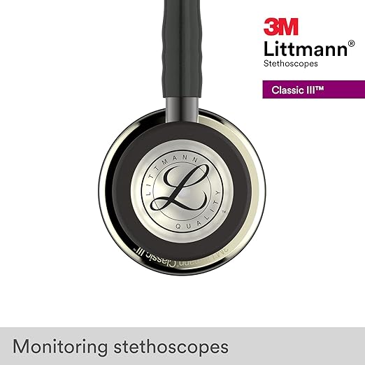 3M Littmann Classic III Monitoring Stethoscope, 5861, More Than 2X as Loud, Weighs Less, Stainless Steel Champagne-Finish Chestpiece, 27" Black Tube, Smoke Stem, and Headset