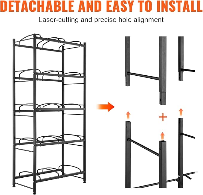 VEVOR 5 Gallon Water Jug Holder, 5 Tiers Double Row Heavy Duty Water Bottle Rack with 10 Slots, Detachable Water Jug Stand for Kitchen, Office, Living Room- Black