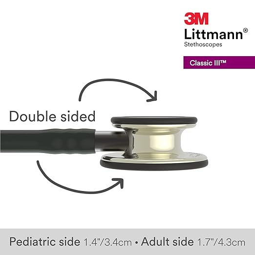 3M Littmann Classic III Monitoring Stethoscope, 5861, More Than 2X as Loud, Weighs Less, Stainless Steel Champagne-Finish Chestpiece, 27" Black Tube, Smoke Stem, and Headset