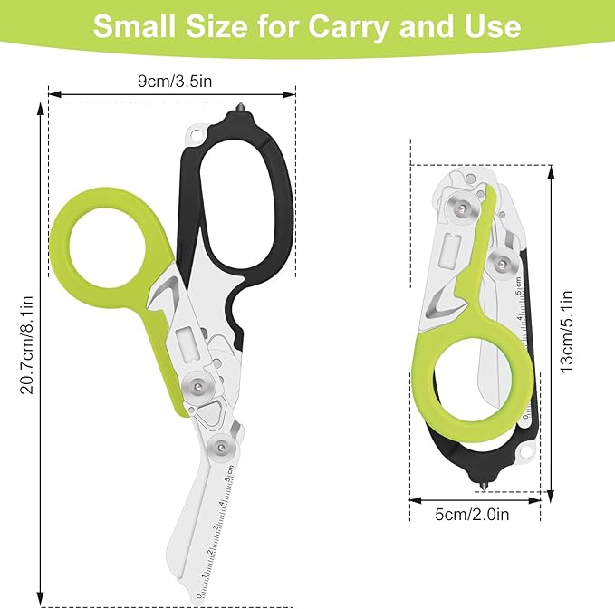 6 in 1 Multifunctional Combination Tool, Folding Retractable Emergency Shears, Outdoor Camping Tools, Seat Belt Cutter, Oxygen Cylinder Wrench, Complimentary Adjustable Wrench (dark green)