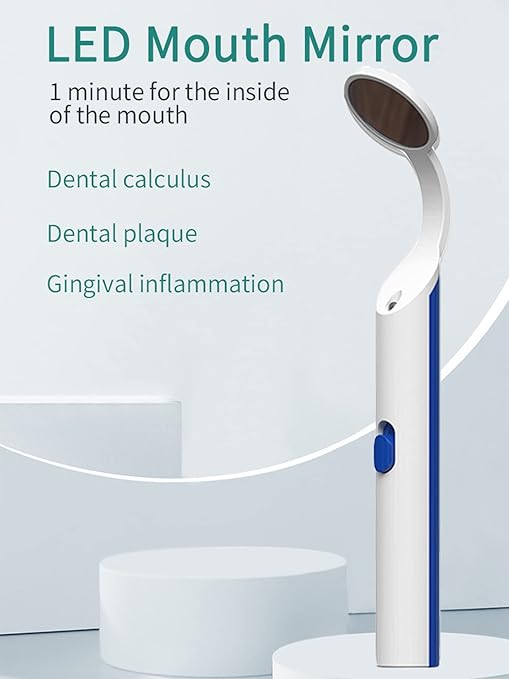 2 Pieces Dental Mirror with Light - LED Lighted Teeth Inspection Mirror, Anti Fog Curve Angle Mouth Mirrors Dentist Oral Assistant Care Tool Accessories (Blue)
