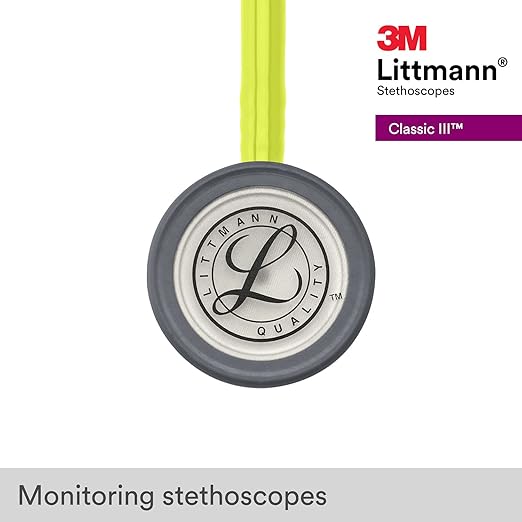 3M Littmann Classic III Monitoring Stethoscope, 5839, More Than 2X as Loud, Weighs Less, Stainless Steel Chestpiece, 27" Lemon-Lime Tube