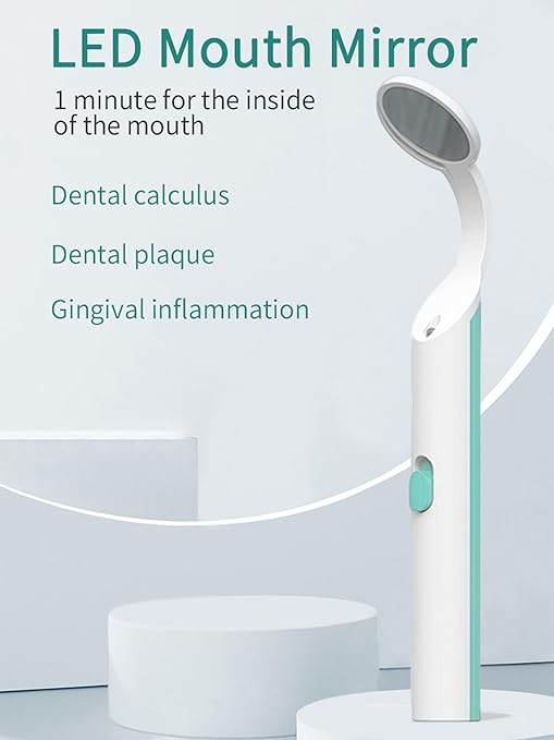 2 Pieces Dental Mirror with Light - LED Lighted Teeth Inspection Mirror, Anti Fog Curve Angle Mouth Mirrors Dentist Oral Assistant Care Tool Accessories (Light Green)