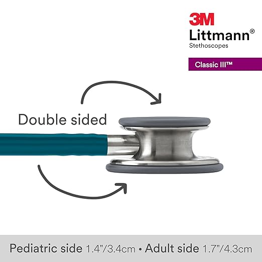 3M Littmann Classic III Monitoring Stethoscope, 5623, More Than 2X as Loud, Weighs Less, Stainless Steel Chestpiece, 27" Caribbean Blue Tube