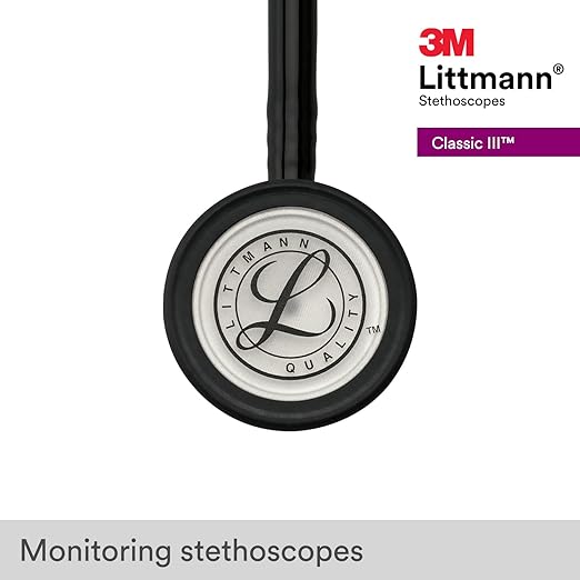 3M Littmann Classic III Monitoring Stethoscope, 5620, More Than 2X as Loud, Weighs Less, Stainless Steel Chestpiece, 27" Black Tube