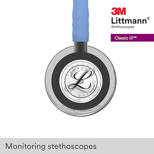 3M Littmann Classic III Monitoring Stethoscope, 5959, More Than 2X as Loud, Weighs Less, Stainless Steel Mirror-Finish Chestpiece, 27" Ceil Blue Tube, Smoke Stem, and Headset