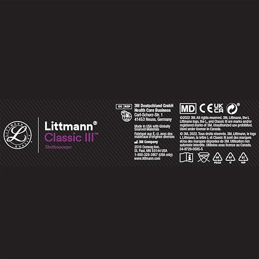 3M Littmann Classic III Monitoring Stethoscope, 5621, More Than 2X as Loud, Weighs Less, Stainless Steel Chestpiece, 27" Grey Tube