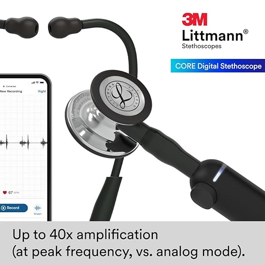 3M Littmann CORE Digital Stethoscope, Our Most Advanced Stethoscope Yet, Up To 40x Amplification, Active Noise Cancellation, In-App Sound Wave Visualization, Mirror-Finish Chestpiece, 8890