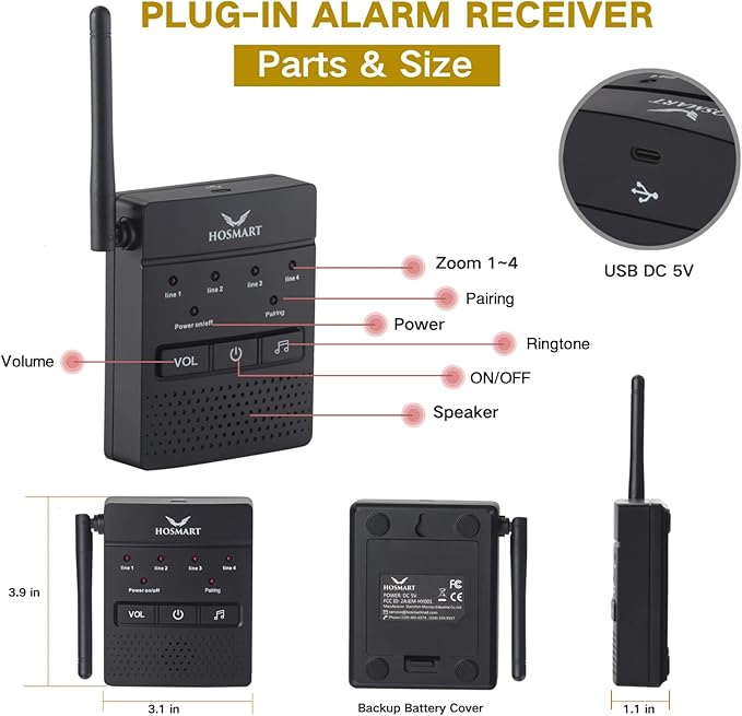 1/2 Mile Hosmart Driveway Alarm Wireless Sensor System & Driveway Sensor Alert System Weatherproof Security Outdoor Motion Sensor & Detector(1 Receiver & 2 Sensors)