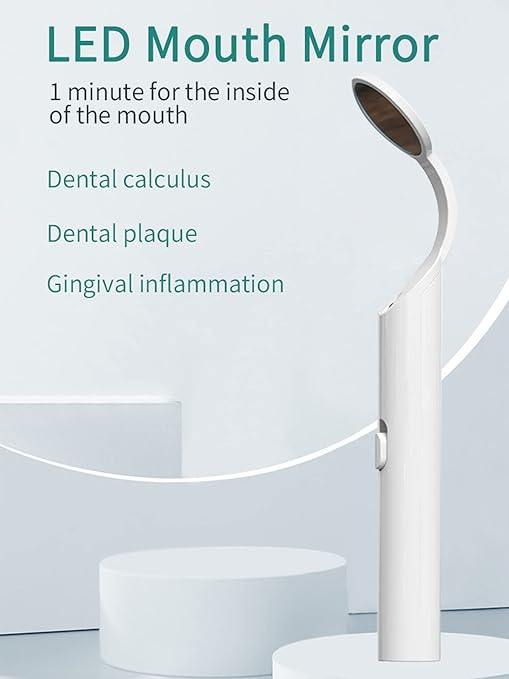 2 Pieces Dental Mirror with Light - LED Lighted Teeth Inspection Mirror, Anti Fog Curve Angle Mouth Mirrors Dentist Oral Assistant Care Tool Accessories (White)