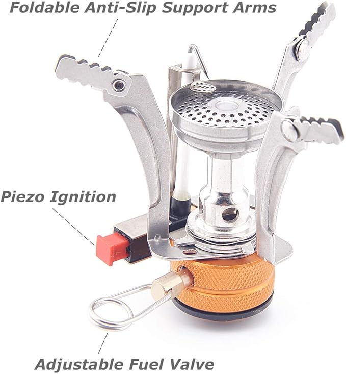 Ultralight Backpacking Stove Portable Camping Stove with Piezo Ignition Perfect for Camping, Hiking and Backpacking Trips