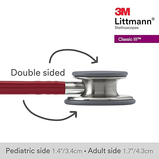 3M Littmann Classic III Monitoring Stethoscope, 5627, More Than 2X as Loud, Weighs Less, Stainless Steel Chestpiece, 27" Burgundy Tube