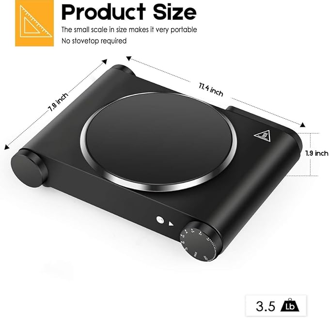 1200W Infrared Single Burner Electric Hot Plate, Fast Heating & Energy Efficient, 7 Inch Ceramic Glass Portable Electric Stove with Adjustable Temperature Control, Compatible w/All Cookware