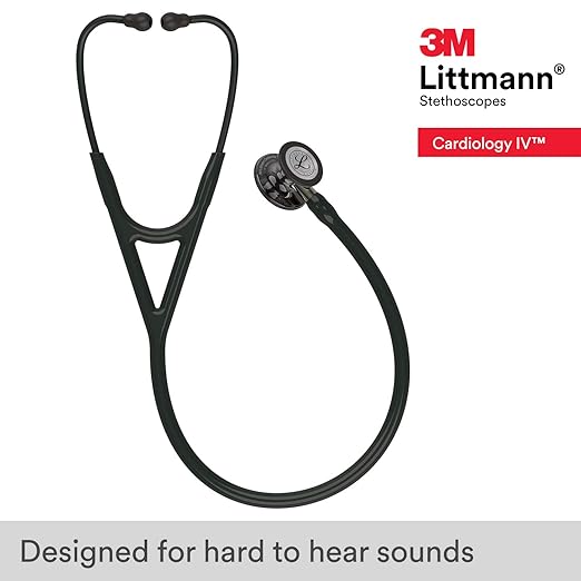3M Littmann Cardiology IV Diagnostic Stethoscope, 6204, More Than 2X as Loud, Weighs Less, Stainless Steel High Polish Smoke-Finish Chestpiece, 27" Black Tube, Champagne Stem, Black Headset
